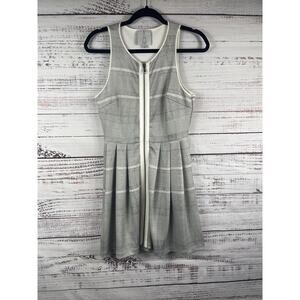A New York Dress Womens XS Gray Striped Zip Front Fit Flare Mini Pleated
